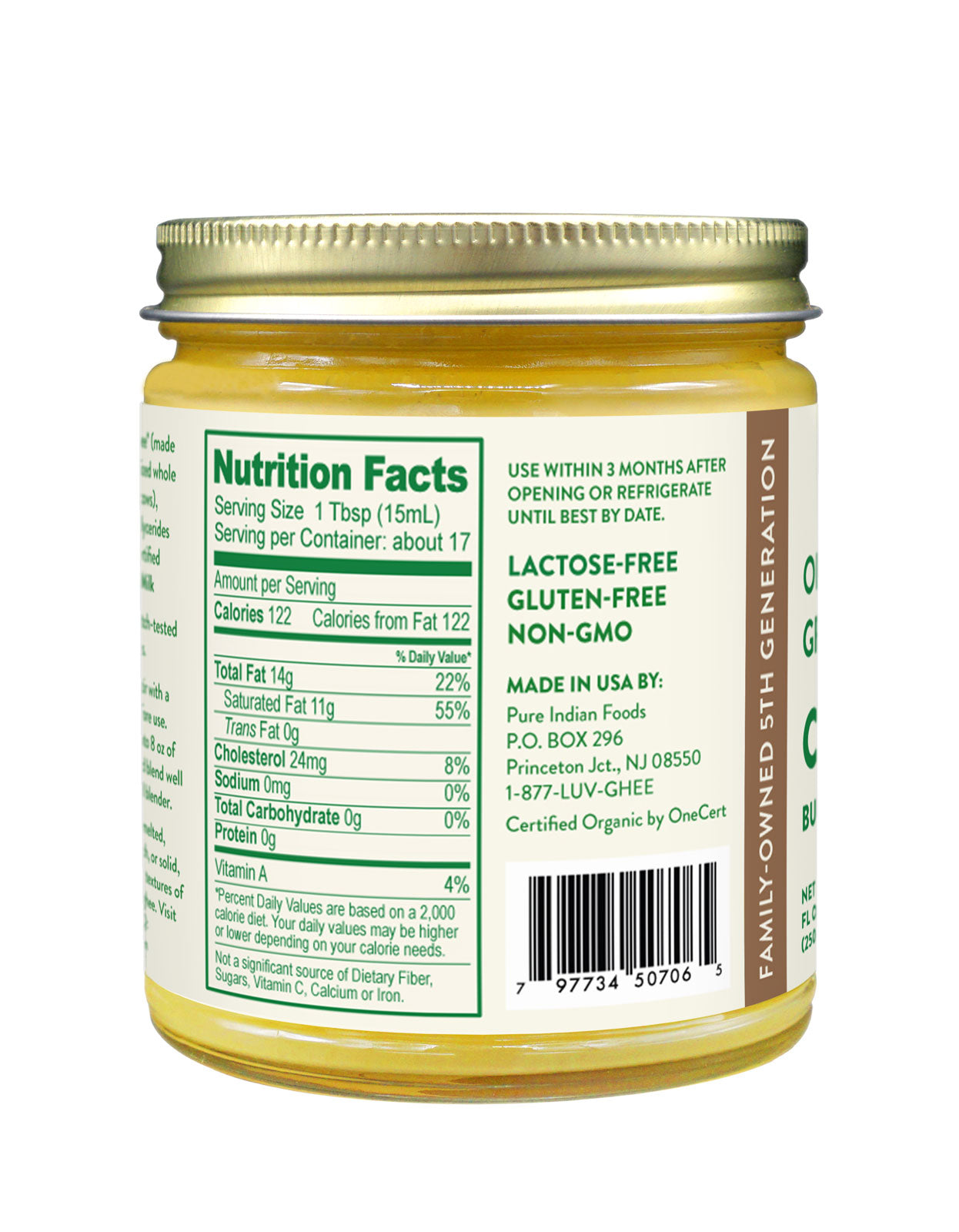 Nutrition Facts Label on a jar of Pure Indian Foods Coffee++, a Paleo coffee creamer that is lactose-free, casein-free, gluten-free, and non-gmo.