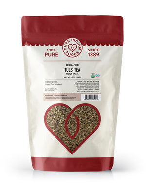 1 bag of Organic Tulsi Tea, a loose-leaf dried Holy Basil from Pure Indian Foods.