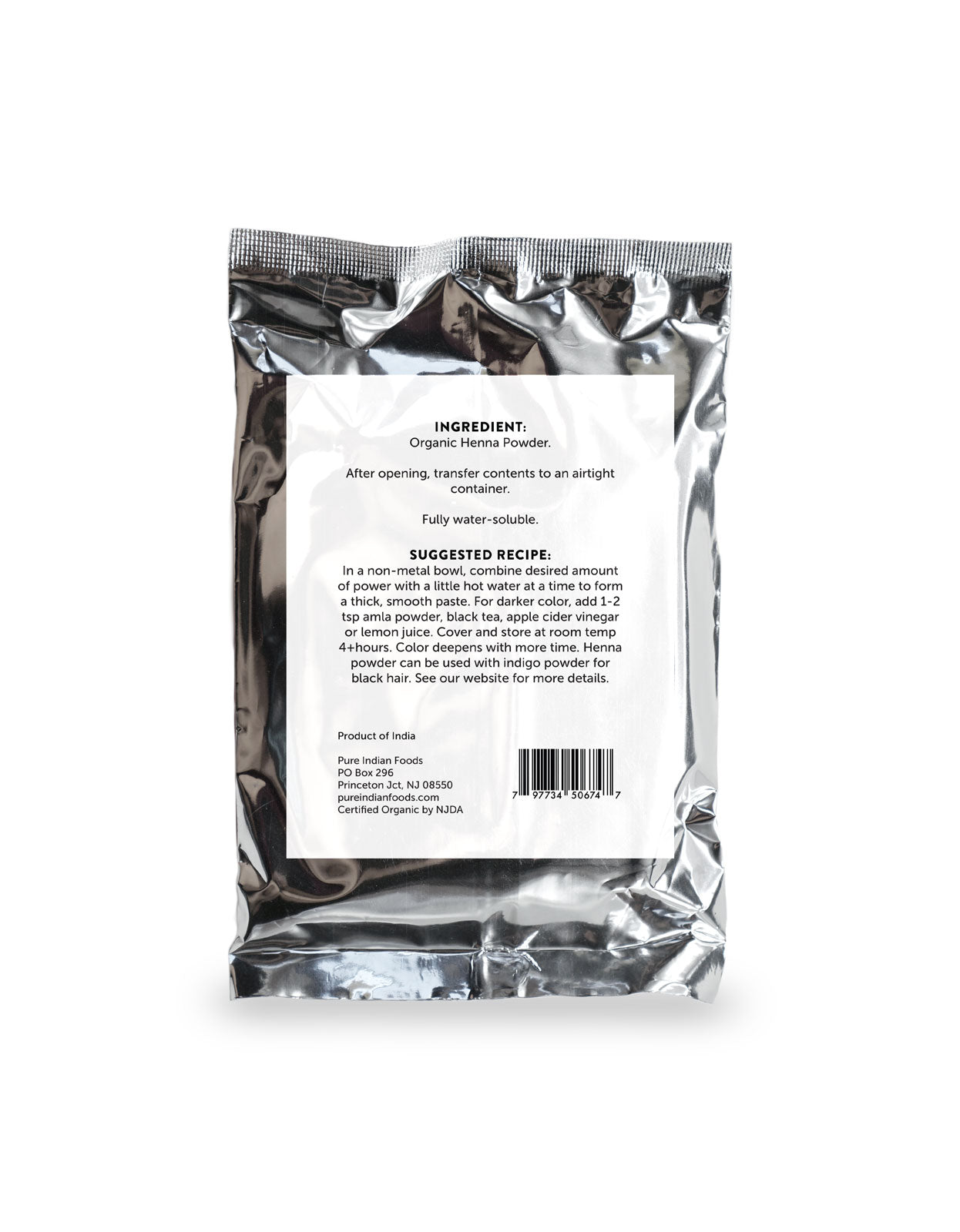 Henna (Mehndi) Powder, Certified Organic - 3.5 oz (100g)