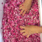 Processing the hand plucked petals from the Duke of Cambridge roses, in the process of making our organic Gulkand.