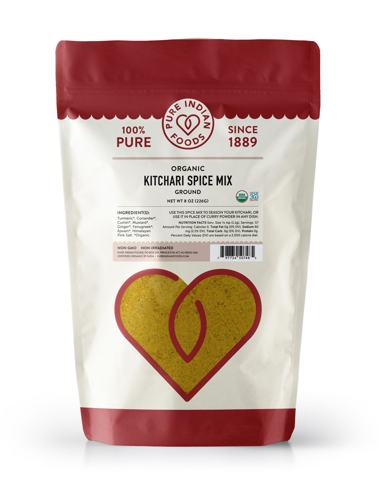 8 oz bag of Pure Indian Foods Kitchari spice mix, organic and ground
