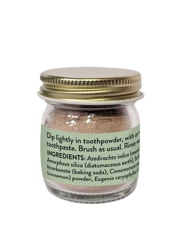 Instruction label on a jar of Pure Indian Foods Neem Bark Tooth Powder