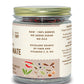 Side label on a jar of Pure Indian Foods dried pomegranate seeds. Label says they are: raw - 100% berries, no added sugar, no oils.