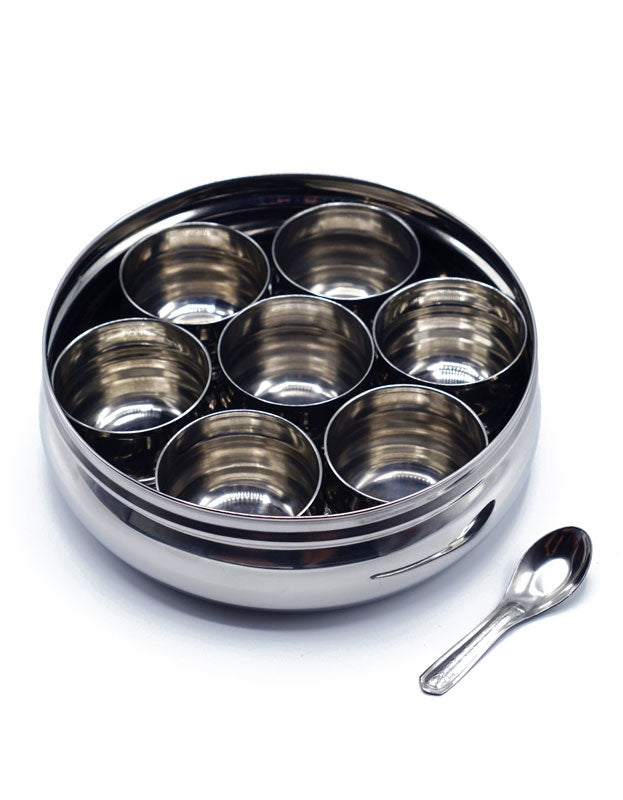 Stainless Steel Indian Spice Box, Steel Masala Dabba, Double Lid