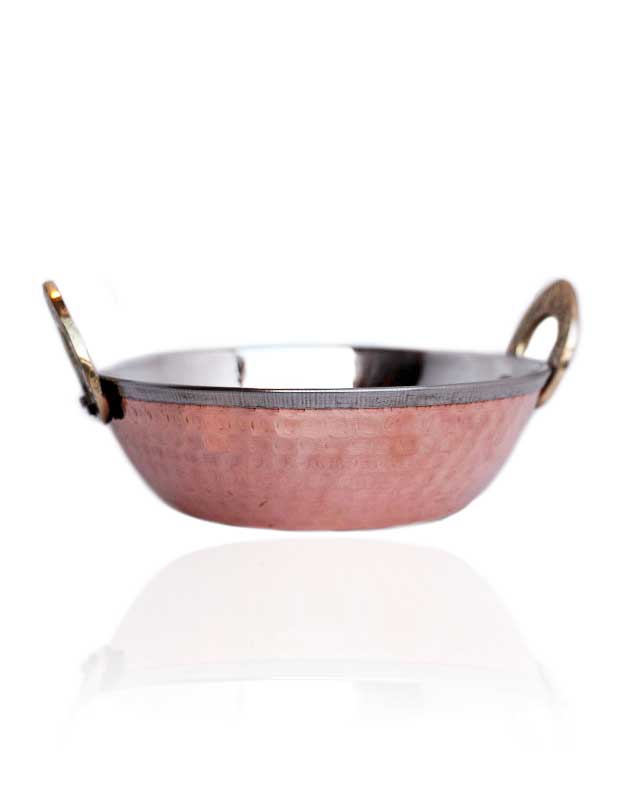 Karahi Serving Bowl - Pure Copper & Stainless Steel 48 oz (8 Diameter)