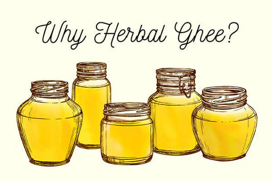 illustration of ghee pots with the words why herbal ghee above them