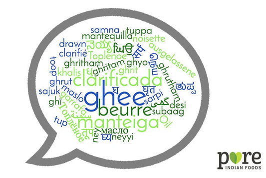 language cloud bubble filled with the word ghee in multiple languages