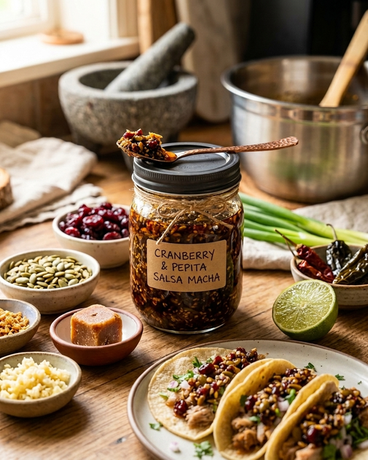 a jar of cranberry and pepita salsa macha