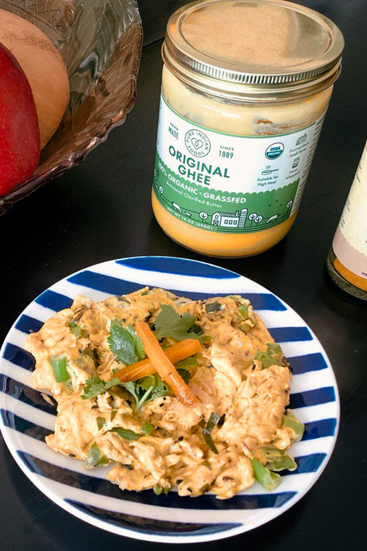 Ghee Scrambled Eggs with Black Seed, Cumin, and Curry Leaves