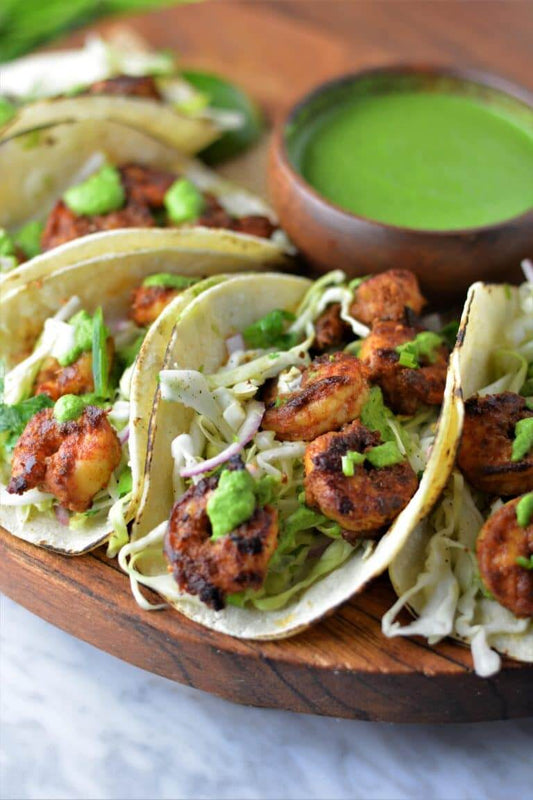 Spicy Shrimp Tacos with Cilantro Cashew Salsa