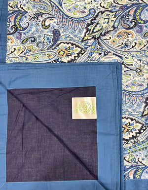 Handmade 100% Cotton Printed Blanket, Blue Paisley (88"x96")
