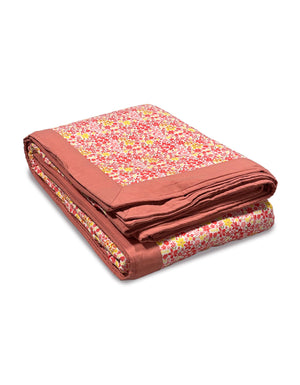 Handmade 100% Cotton Printed Blanket, Red Floral (88"x96")