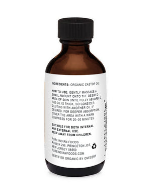 The back label of our organic Castor oil with ingredients and instructions for use.