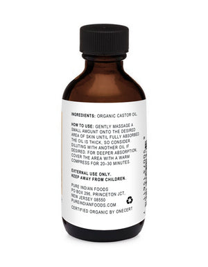 The back label of our organic Castor oil with ingredients and instructions for use.