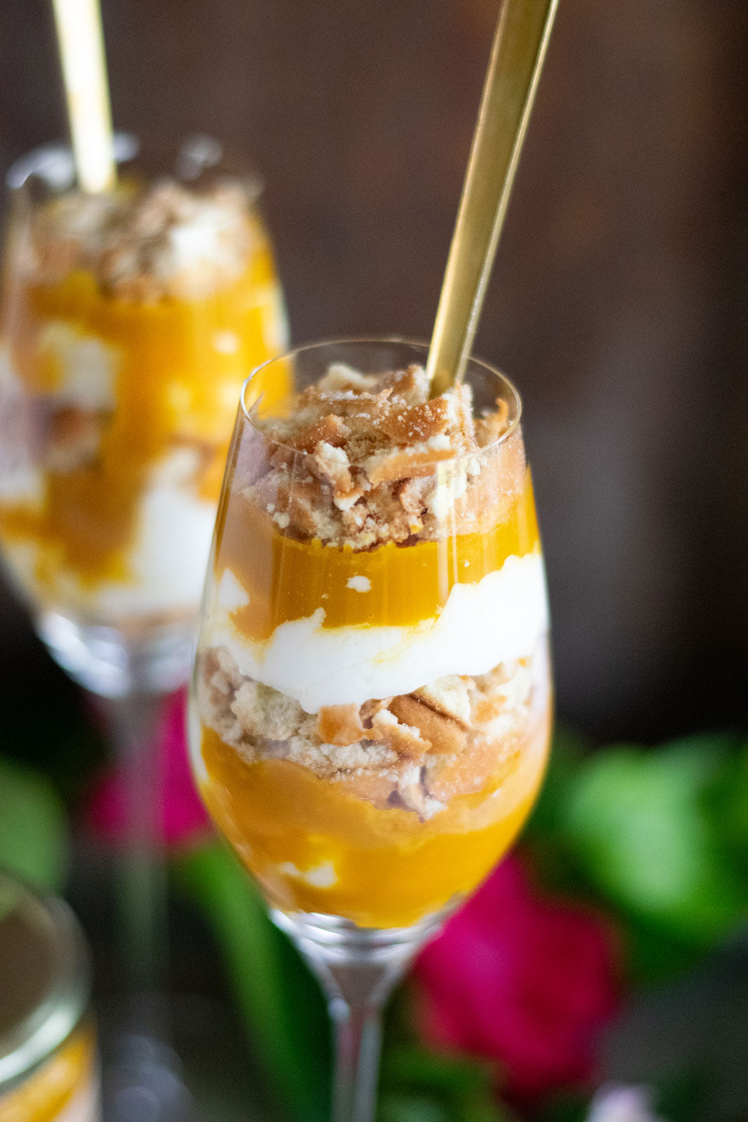 close up of alphonso mango parfait