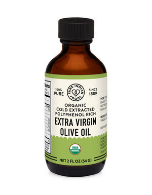 a bottle of organic extra virgin olive oil cold Pressed and high polyphenol from pure Indian foods
