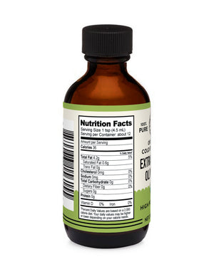 nutrition facts label on high polyphenol olive oil from pure Indian foods