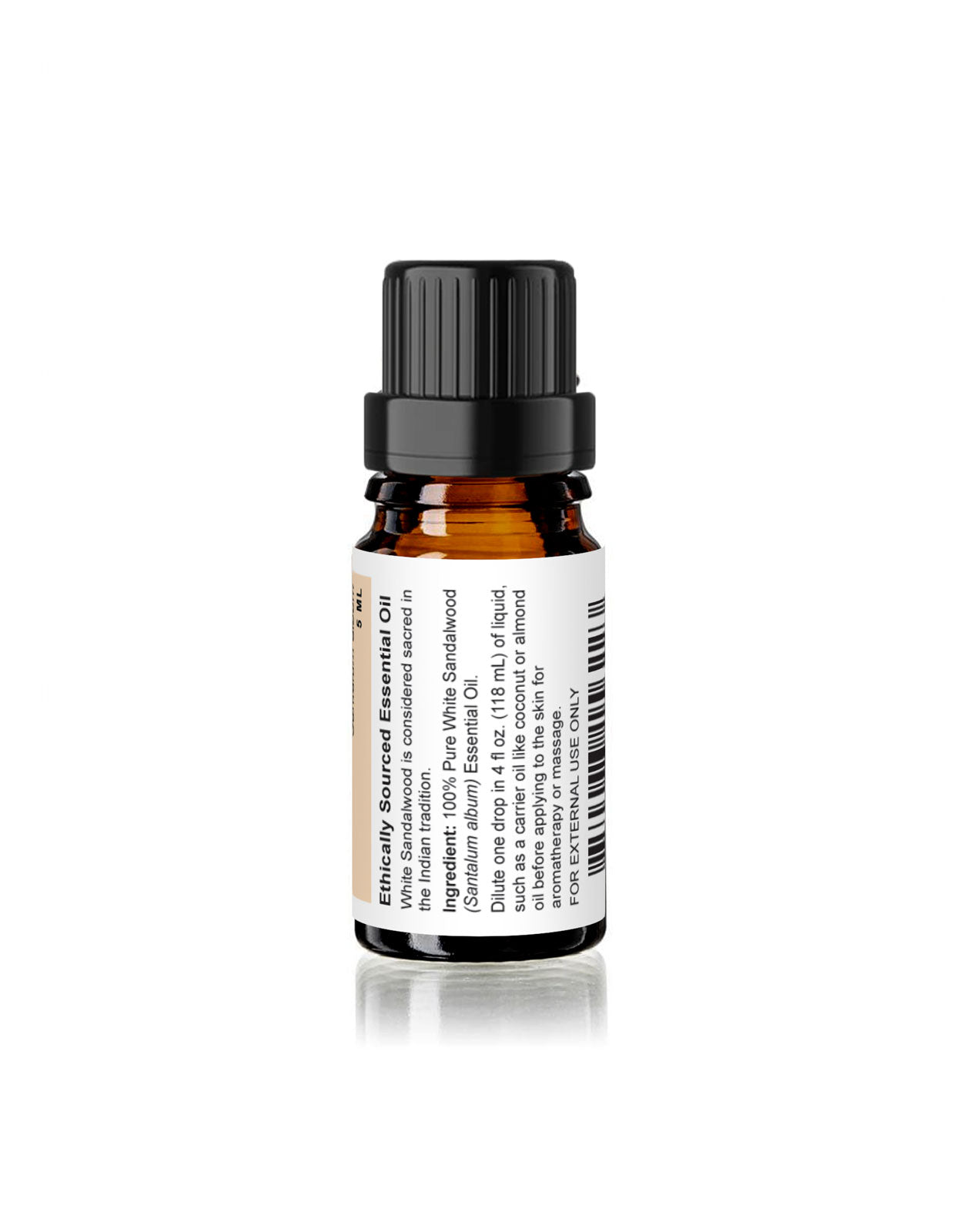 back label on a bottle of Gheek Indian white sandalwood essential oil