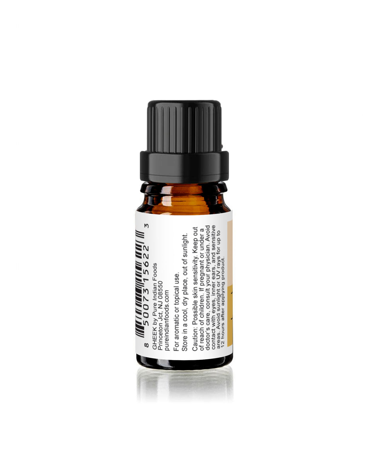 fine print on a bottle of Gheek white sandalwood essential oil