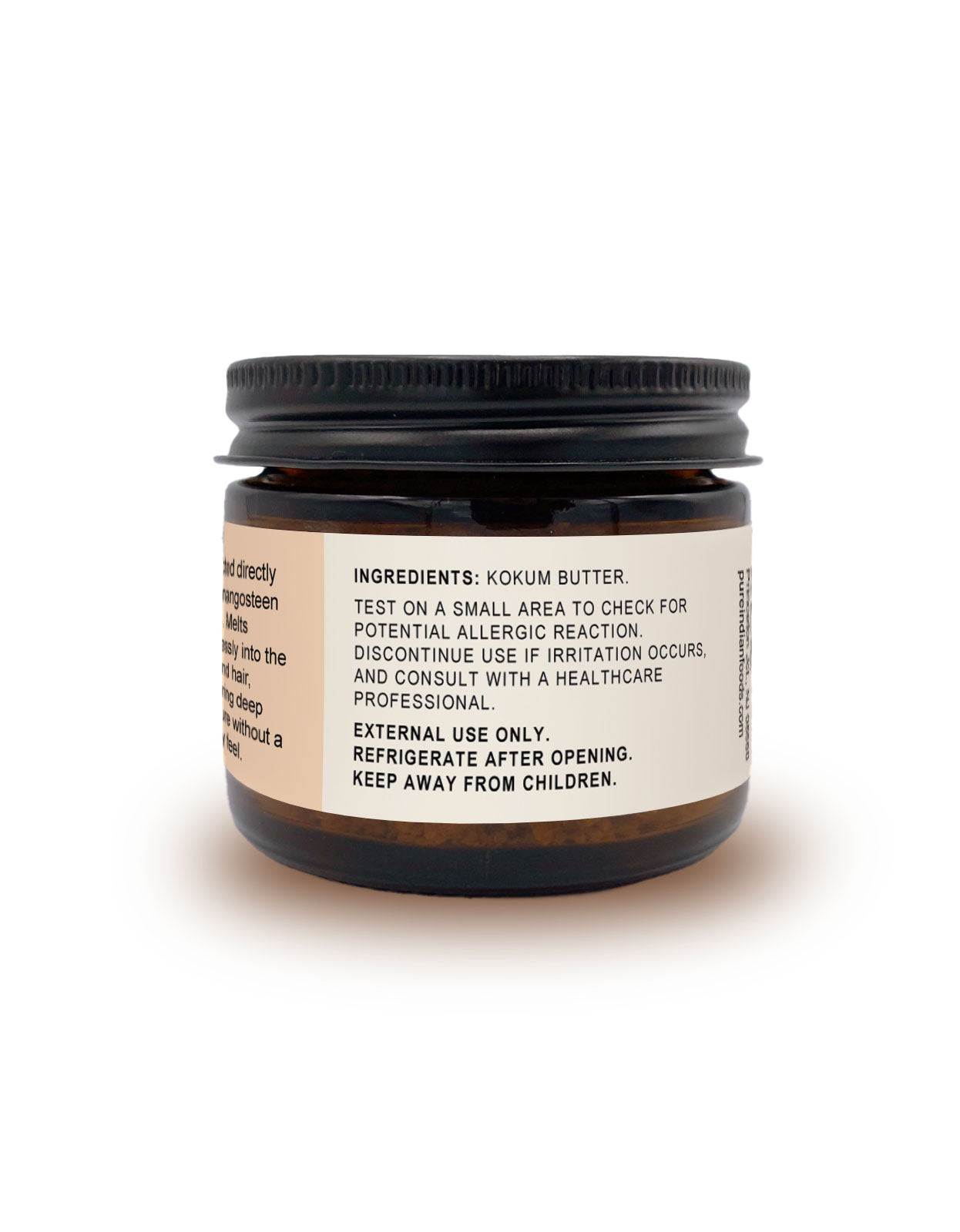 Ingredients and instructions label on a jar of our Kokum butter