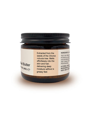 Side label for a jar of GHEEK Sal butter. Says it's extracted from the seeds of the shorea robusta tree.