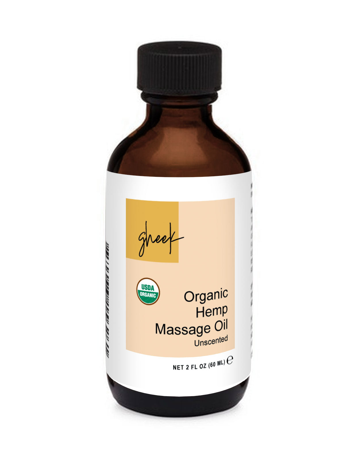 a 2 FL oz bottle of ghee organic hemp massage oil
