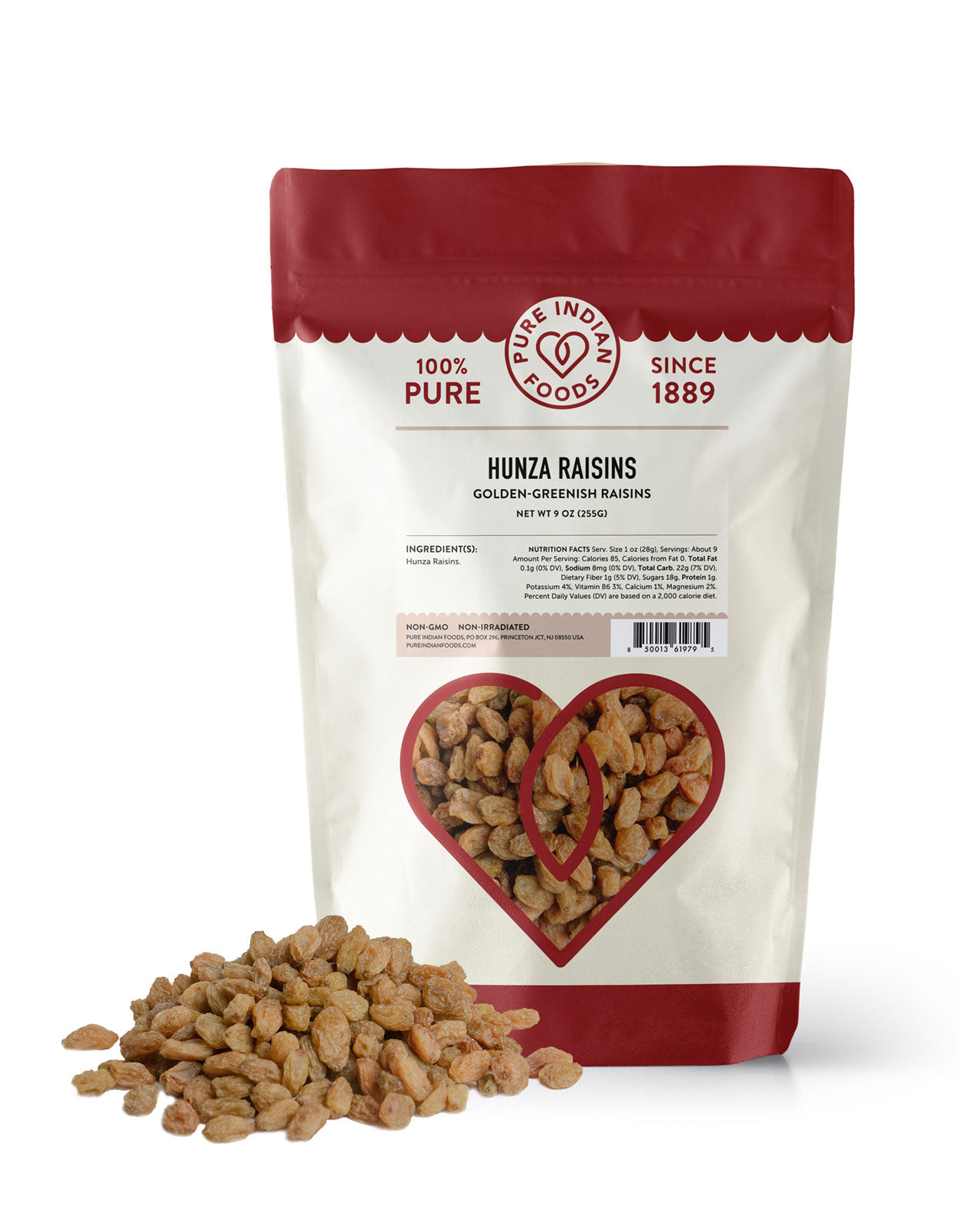 1 bag of Pure Indian Foods Hunza Raisins. These are naturally golden raisins, made from sun-dried sultana grapes that are sulfite-free.