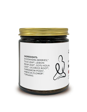 Brewing instructions on a jar of Pure Indian Foods MediTEAtion organic loose leaf tea.