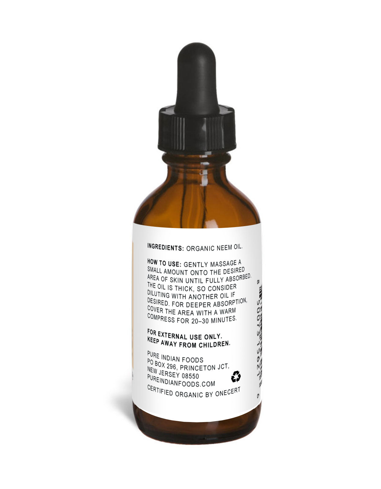 back label of organic Neem oil dropper bottle
