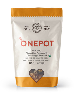 OnePot organic moong dal payasam mix packaging on a white background