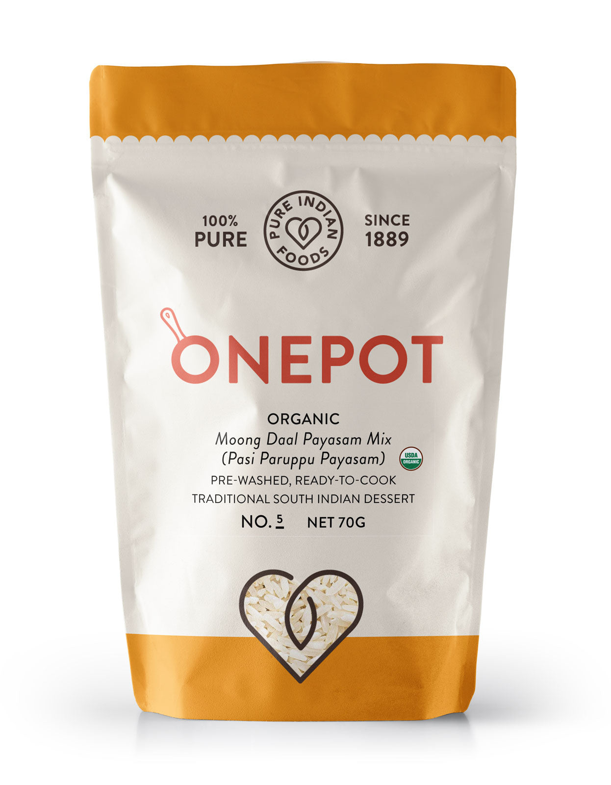 OnePot organic moong dal payasam mix packaging on a white background