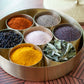 Open Indian Spice Box, showing the beautiful organic spice set inside