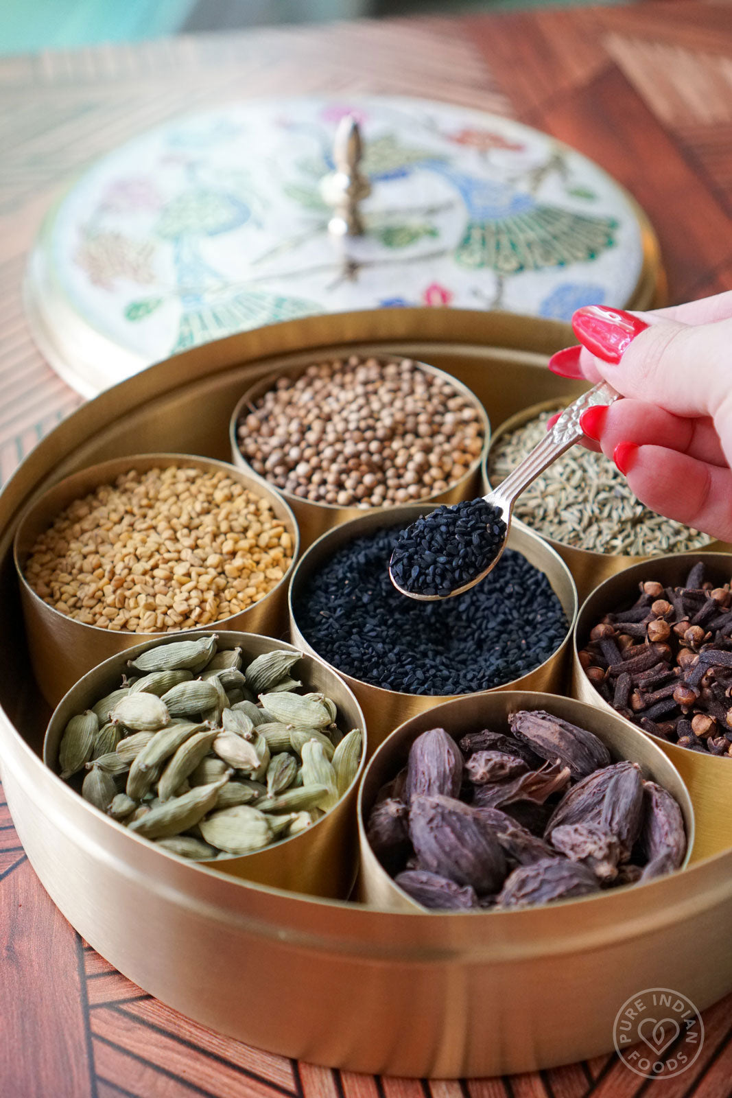 Sacred Peacock Indian Spice Box Masala Dabba Gift Set Sacred Peacock Indian Spice Box Masala Dabba Gift Set