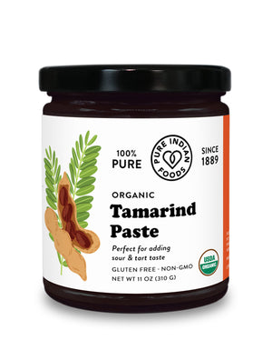 Jar of Pure Indian Foods Organic Tamarind Paste. Label says it's gluten free and non-gmo.