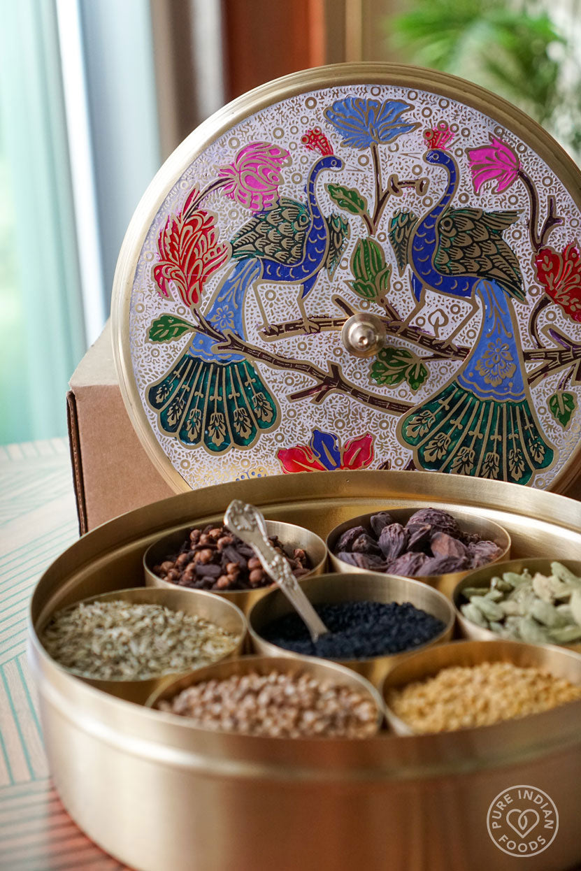 Sacred Peacock Indian Spice Box, Solid Brass, Handmade