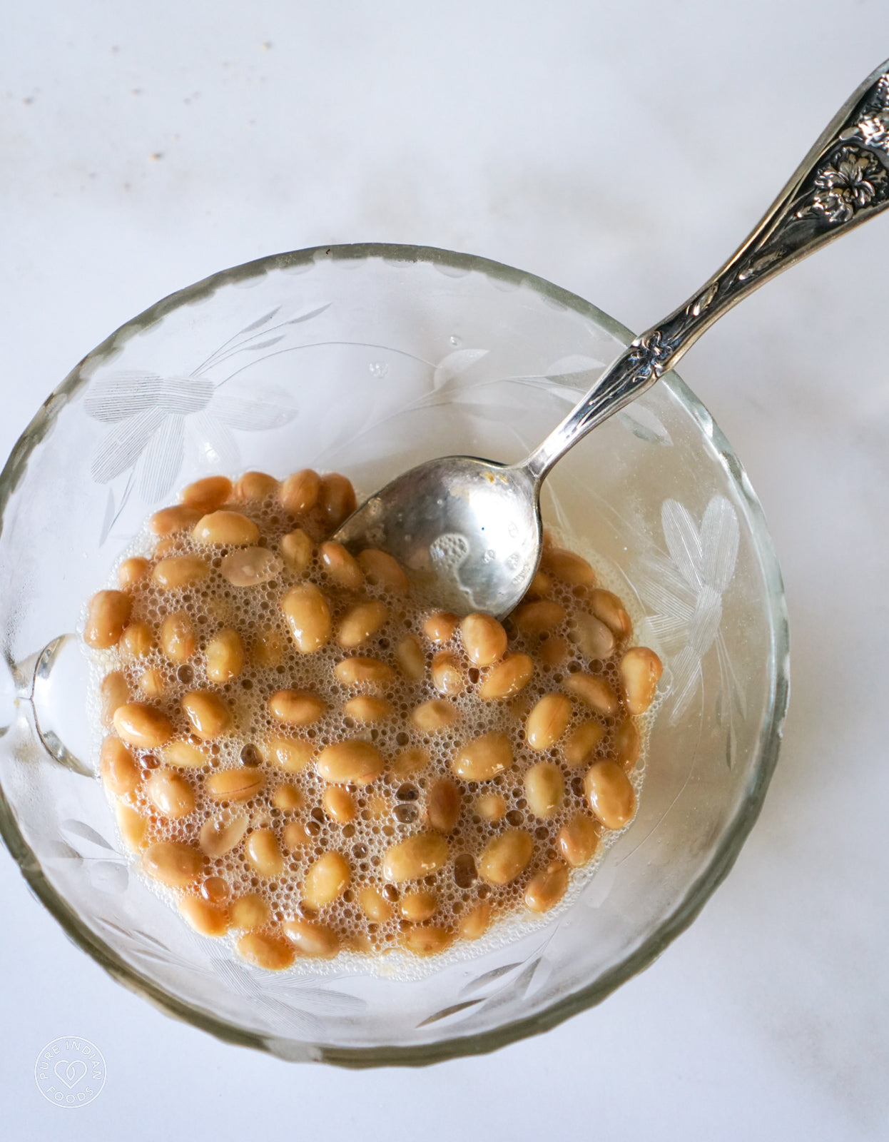 A bowl of non-gmo natto after being rehydrated.