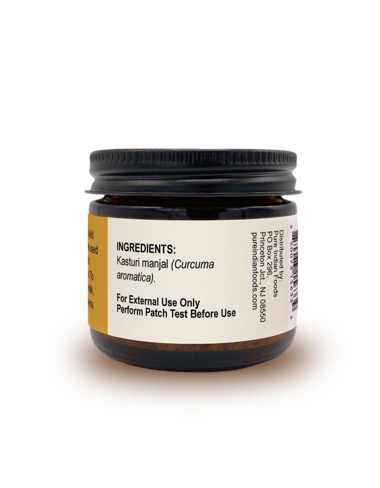 ingredients on a jar of kasturi manual (curcuma aromatica)
