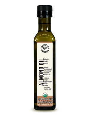 1 bottle of Organic Almond Oil from Pure Indian Foods, Cold-Pressed, Lightly Sweet, and Nutty