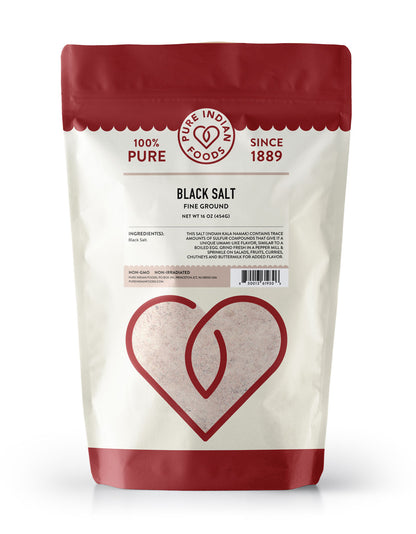 8 oz bag of Pure Indian Foods Kala Namak, ground.