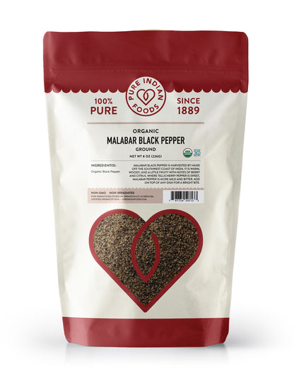 Malabar Black Pepper Fine Ground, Certified Organic - 8 oz