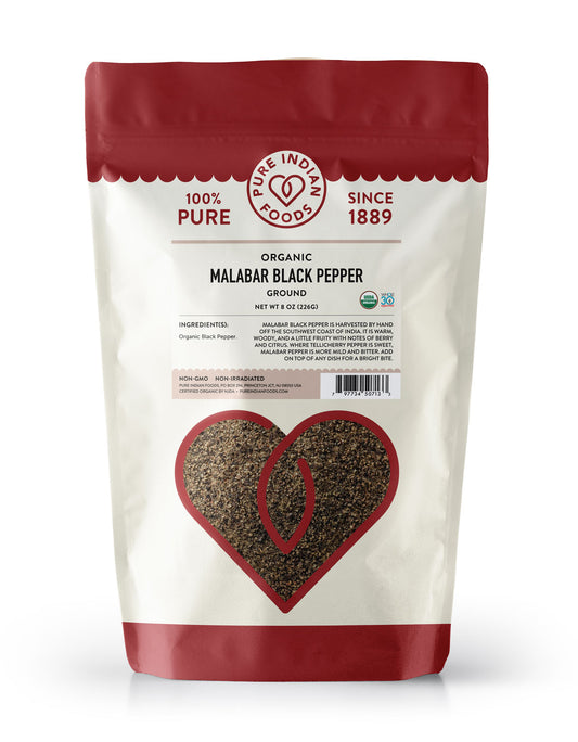 Malabar Black Pepper Fine Ground, Certified Organic - 8 oz