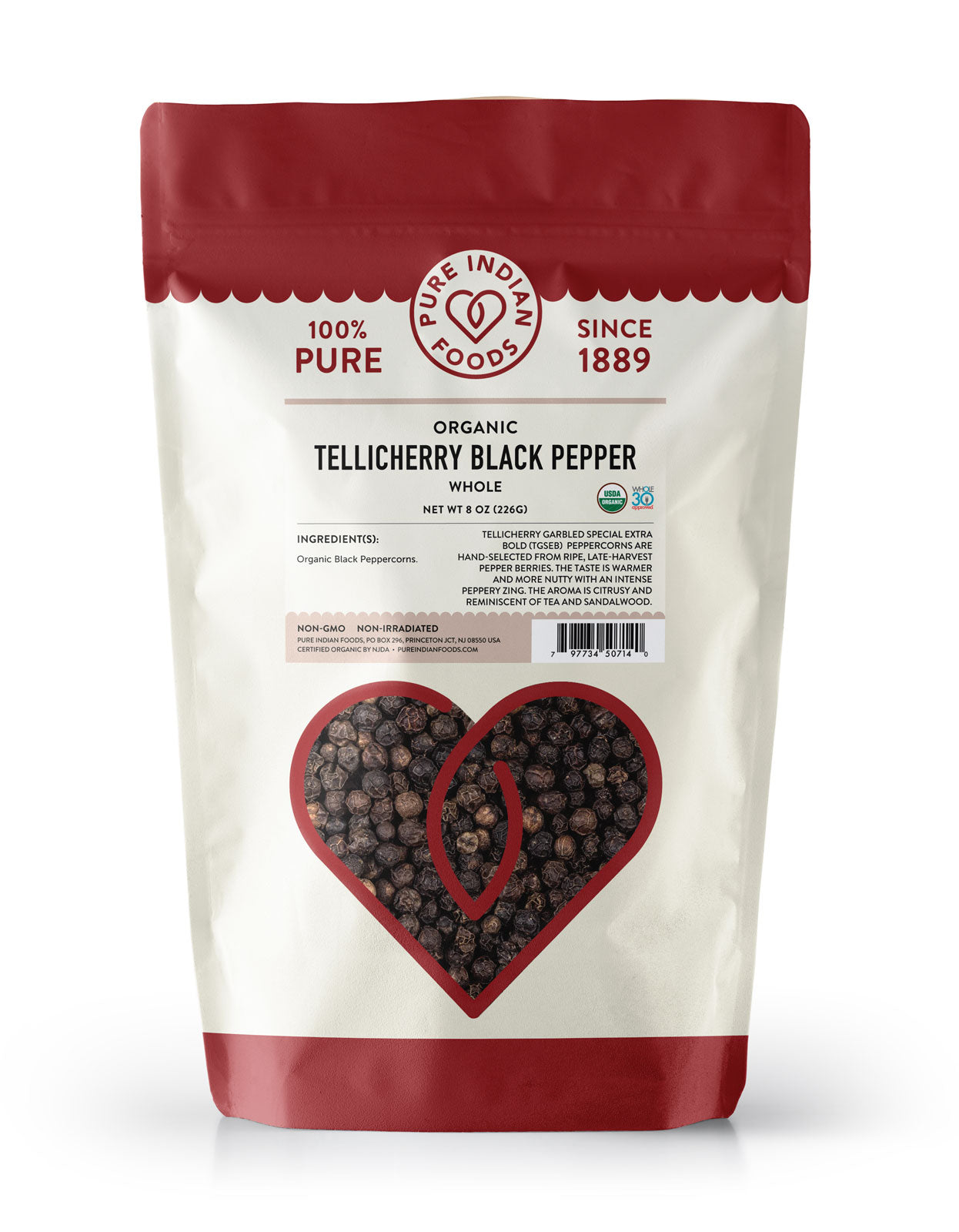 Tellicherry Special Extra Bold Peppercorns, Certified Organic