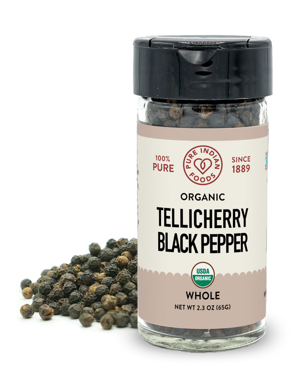 Tellicherry Special Extra Bold Peppercorns, Certified Organic