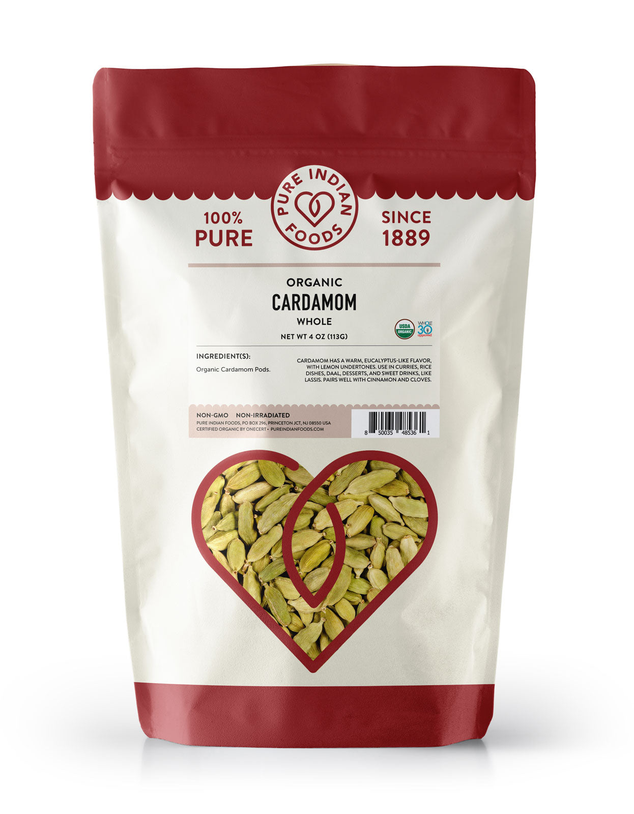 A bag of Pure Indian Foods Organic Cardamom Pods