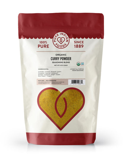 8oz bag of Pure Indian Foods Organic Curry Powder seasoning blend