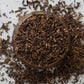 Birds eye view of a pile of loose leaf Darjeeling Black Tea from Pure Indian Foods.