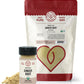 An 8oz bag and an 2.3oz glass bottle of Organic Ginger Root Powder from Pure Indian Foods