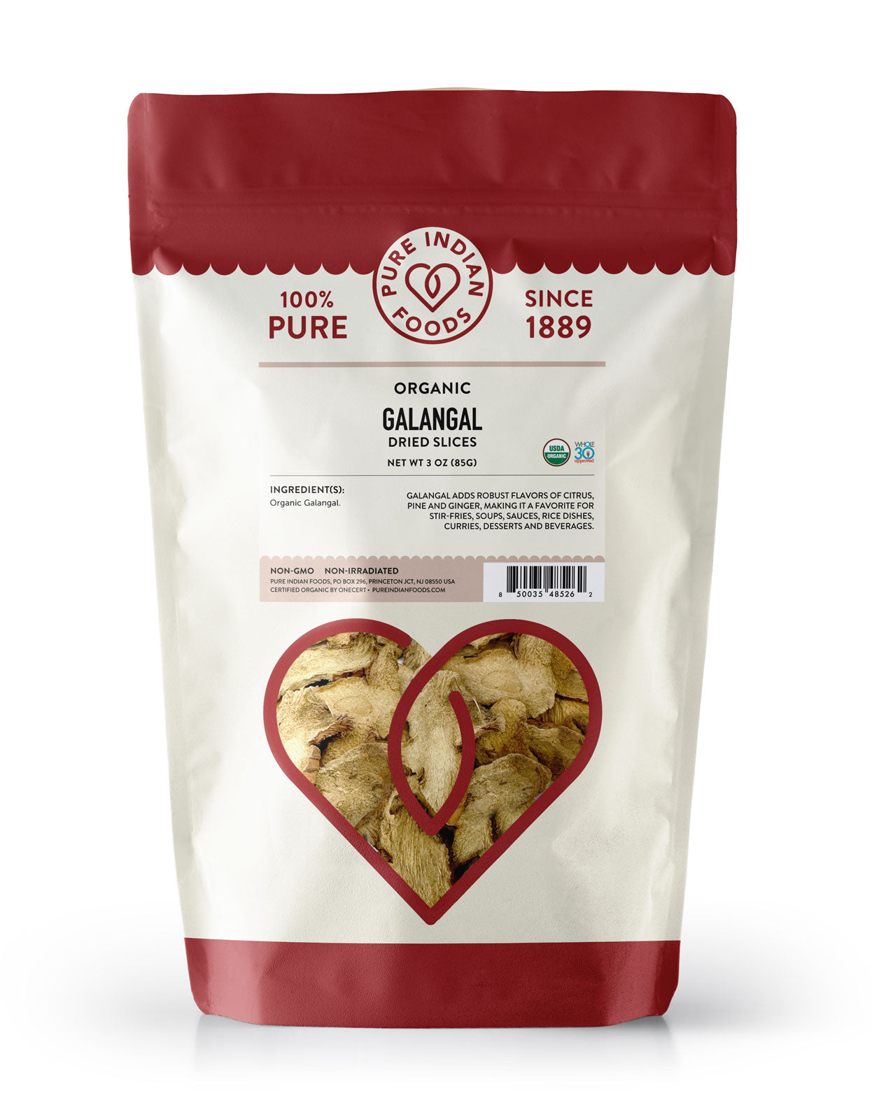 Galangal Dried Slices, Certified Organic - 3 oz
