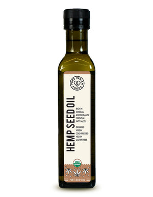 1 bottle of organic hemp oil from Pure Indian Foods. Rich in omegas, antioxidants, essential fatty acids. Vegan, cold-pressed, virgin, pure, and gluten-free.