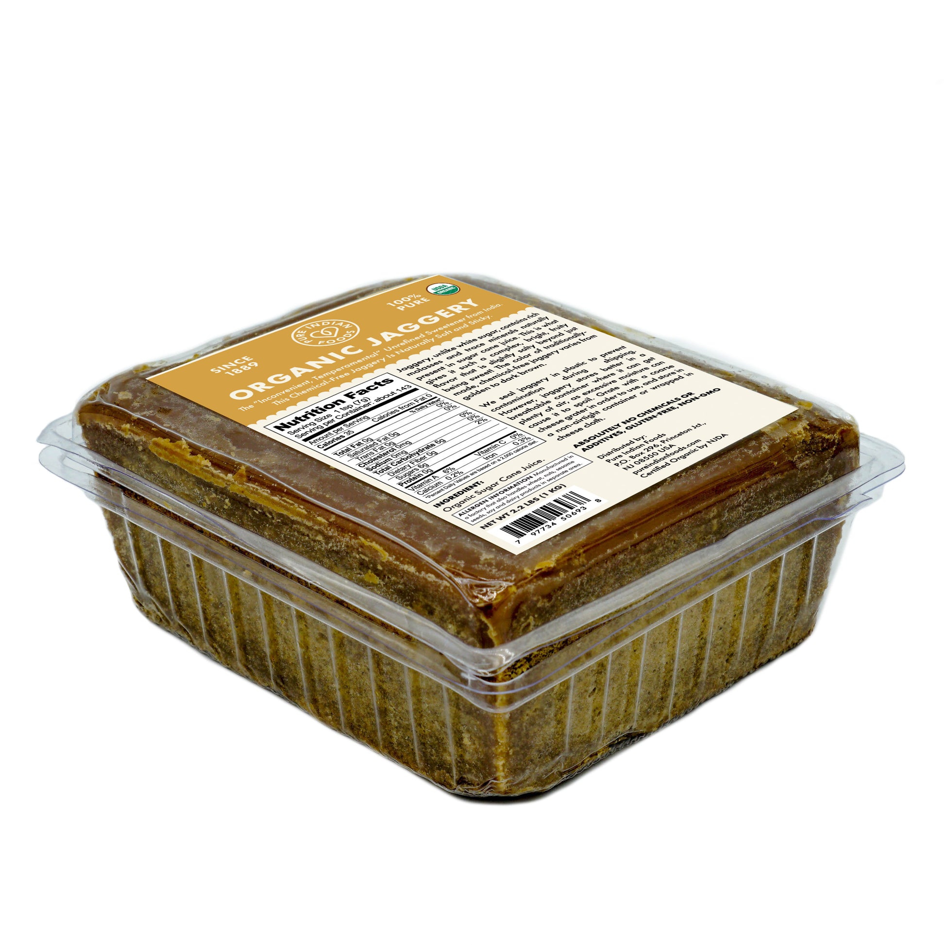 A package of Pure Indian Foods organic jaggery.